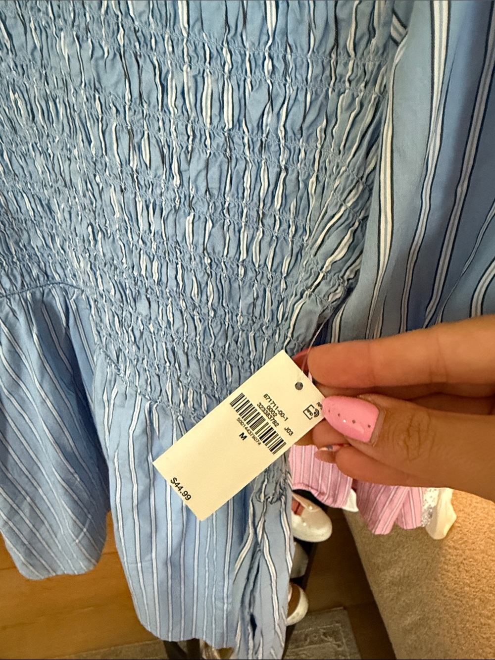 Old navy Blue Striped Smocked Puff-Sleeve Dress - Picture 3 of 3